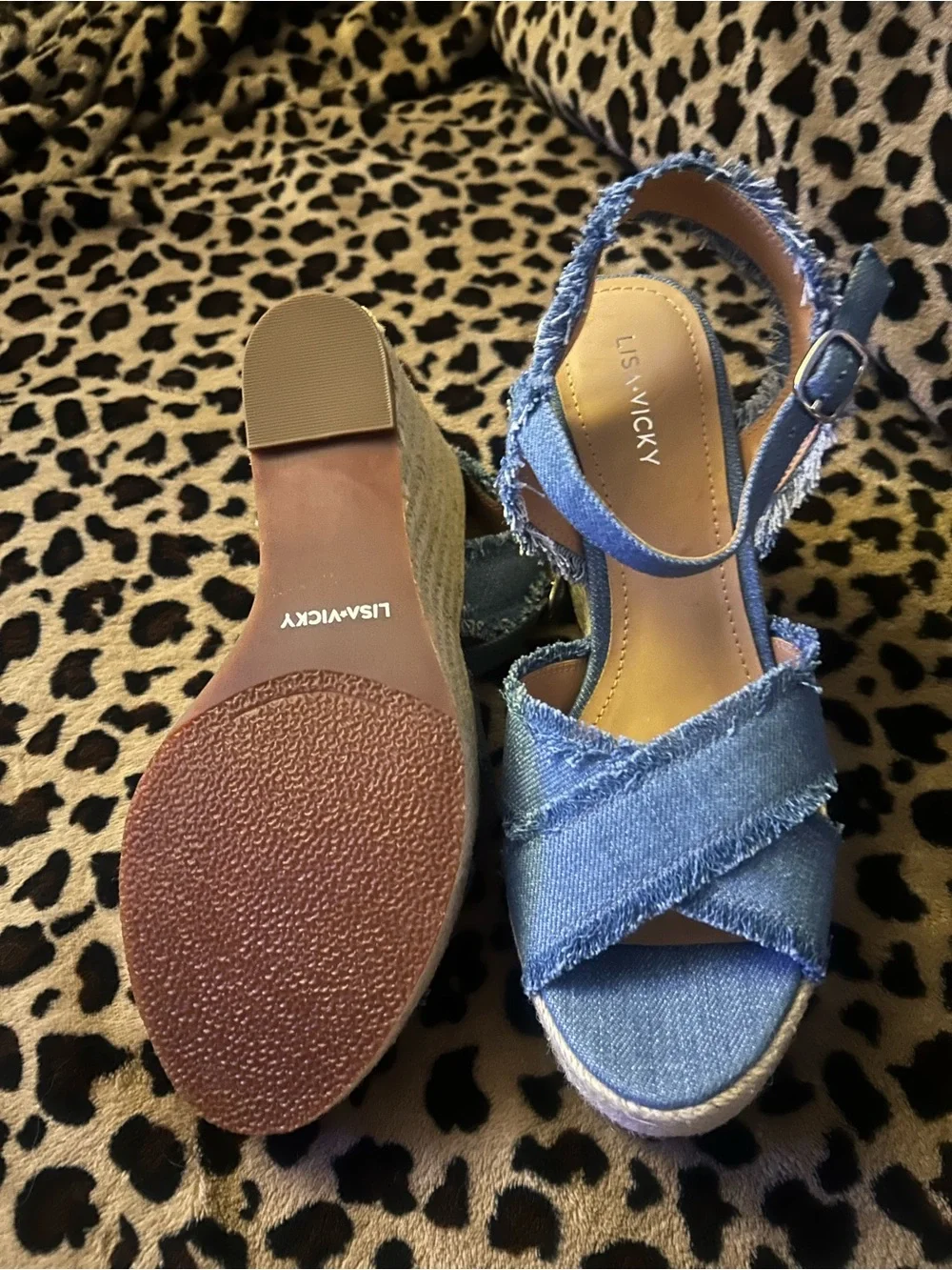 Comfortable Denim Crisscross Espadrille Wedge Sandals - Blue